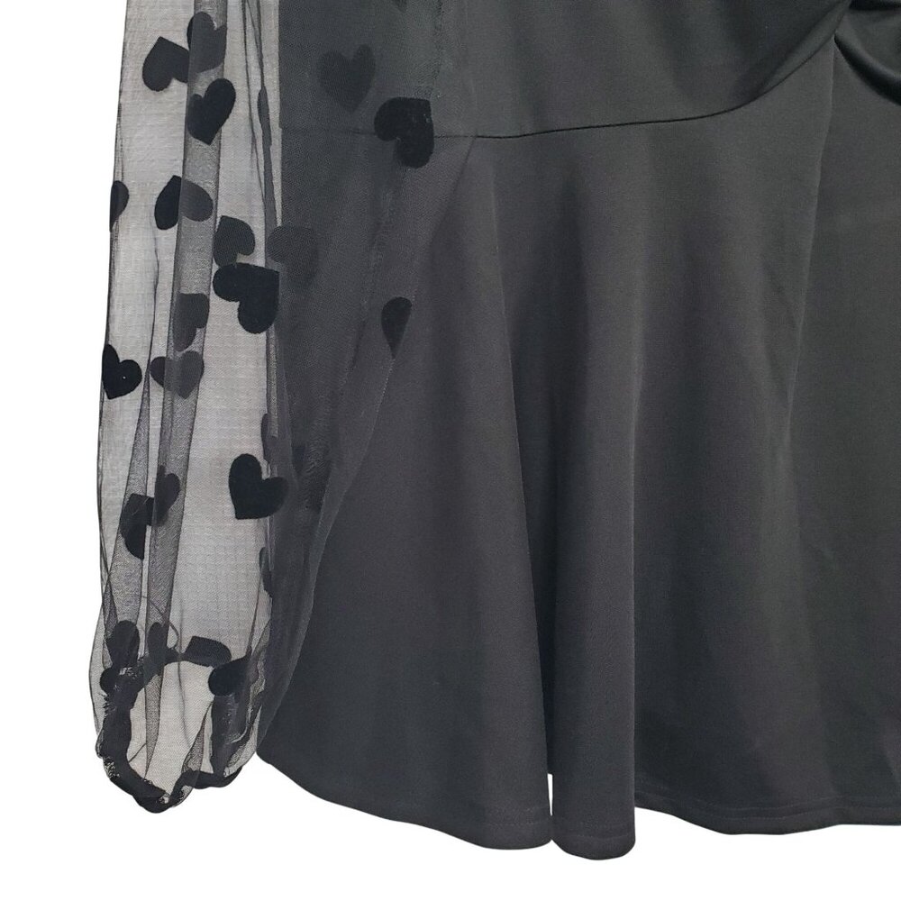 Agnes Orinda Size 3X Blouse Sheer Heart Puff Sleeves V Neck Twisted Front Flowy - Picture 6 of 13